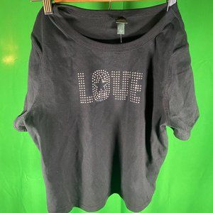 Women's Size Large Wild Fable Short Sleeve Fitted Cropped T-Shirt Black LOVE